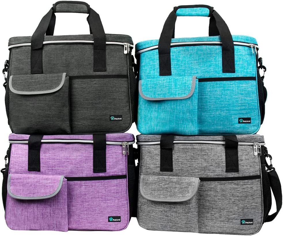 Dog Travel Bag - Travel Pet Organizer with Food Container and Bowls, Perfect for Weekend Camping, Cat Diaper Bag (Grey, Large)