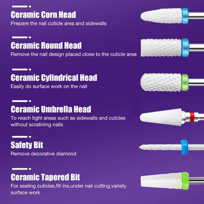 Ceramic Nail Drill Bit Milling Cutter for Manicure Pedicure Nail Files Buffer Nail Art Equipment Accessory