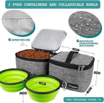 Dog Travel Bag - Travel Pet Organizer with Food Container and Bowls, Perfect for Weekend Camping, Cat Diaper Bag (Grey, Large)
