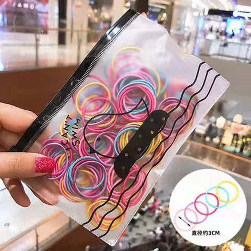 100Pcs/Set Girls Elastic Hair Bands Girls Hair Accessories 2.5Cm Colorful Rubber Band Children Ponytail Holder Kids Hair Ties