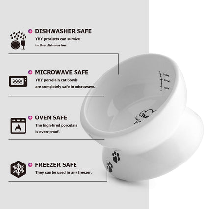 Elevated Cat Food Bowl, Raised Food and Water Bowl for Cat and Small Dog, Tilted Ceramic Water Bowls No Spill,15Oz, Dishwasher Safe