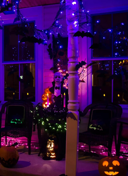 Purple-Halloween-Lights-Outdoor, 33FT 100 LED Waterproof Christmas String Lights with 8 Lighting Modes, Connectable Halloween Decorations for Haunted House Ghost Holiday Party Xmas Tree Lights Decor