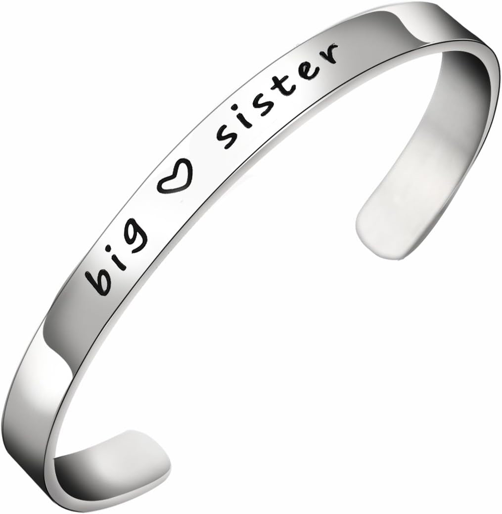 Big Sis Middle Sis Little Sis Sister Cuff Bangle Bracelet Family Friend Gift for Women