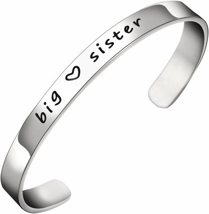 Big Sis Middle Sis Little Sis Sister Cuff Bangle Bracelet Family Friend Gift for Women