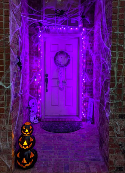 Purple-Halloween-Lights-Outdoor, 33FT 100 LED Waterproof Christmas String Lights with 8 Lighting Modes, Connectable Halloween Decorations for Haunted House Ghost Holiday Party Xmas Tree Lights Decor