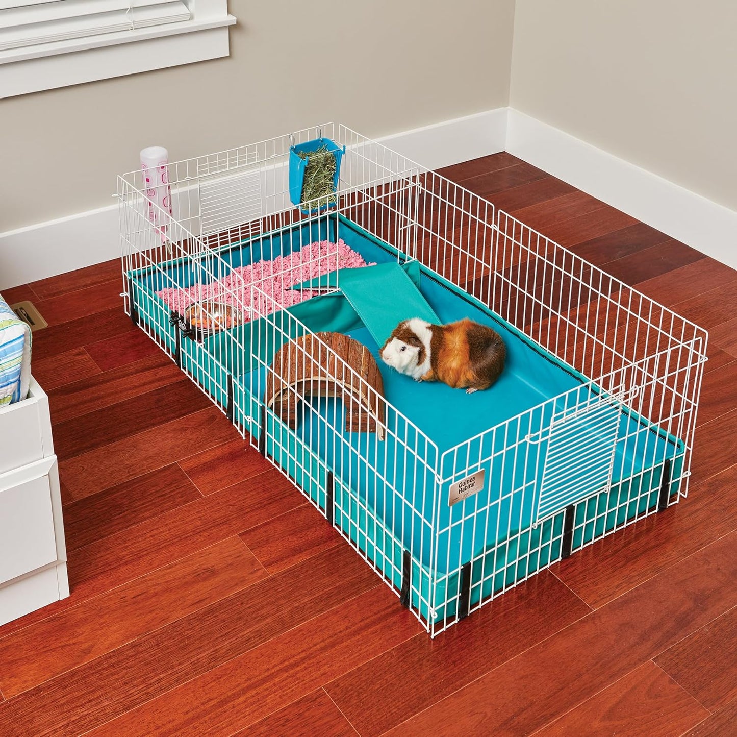 Guinea Habitat plus Cage, Includes Divider Panel and Hinged Top, Washable PVC Canvas Bottom, Expandable Small Animal Cage for Guinea Pigs, 171GHP