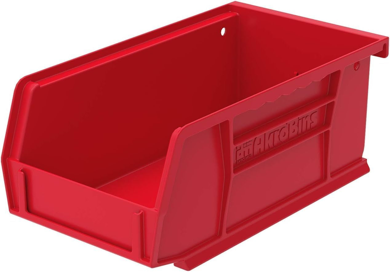 30220 Akrobins Plastic Storage Bins, Space-Saving Stackable Bins for Garage, Pantry, Craft Organization, 7-" X 4-" X 3-", Red, 24-Pack