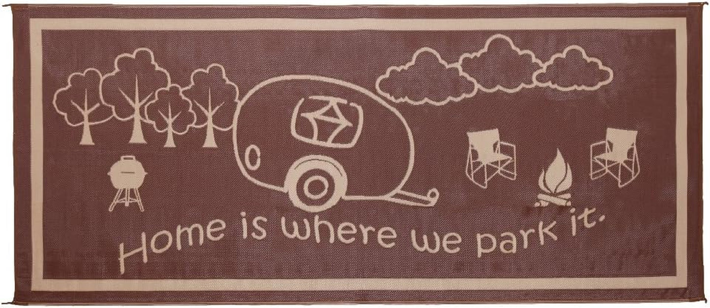 8-Feet X 18-Feet Outdoor RV Home Patio Reversible Mat - Brown/Beige