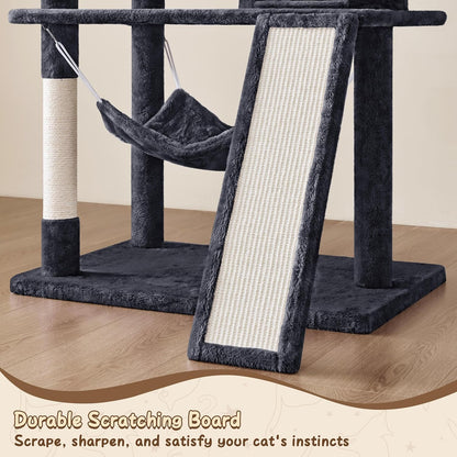 63.5In Multi-Level Cat Tree Tower Condo with Scratching Posts, Platform & Hammock, Cat Activity Center Play Furniture for Kittens, Cats & Pets
