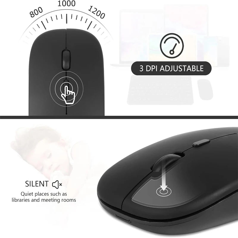 Rechargeable Wireless Mouse Bluetooth-Compatible 2.4Ghz Dual Modes Computer Mice with Nano Receiver for PC Laptop Macbook