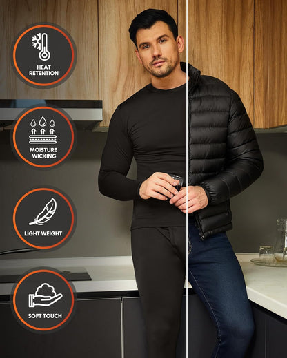 2 Pack Thermal Underwear for Men Long Johns Fleece Lined Base Layer Set Winter Bottom Top 2XS-6XL