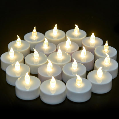 Flameless Tea Lights Candles - Realistic LED Flickering Operated Tea Lights Steady Battery Tealights Long Lasting Electric Fake Candles in White 24Pcs Decoration for Party and Gifts Ideas