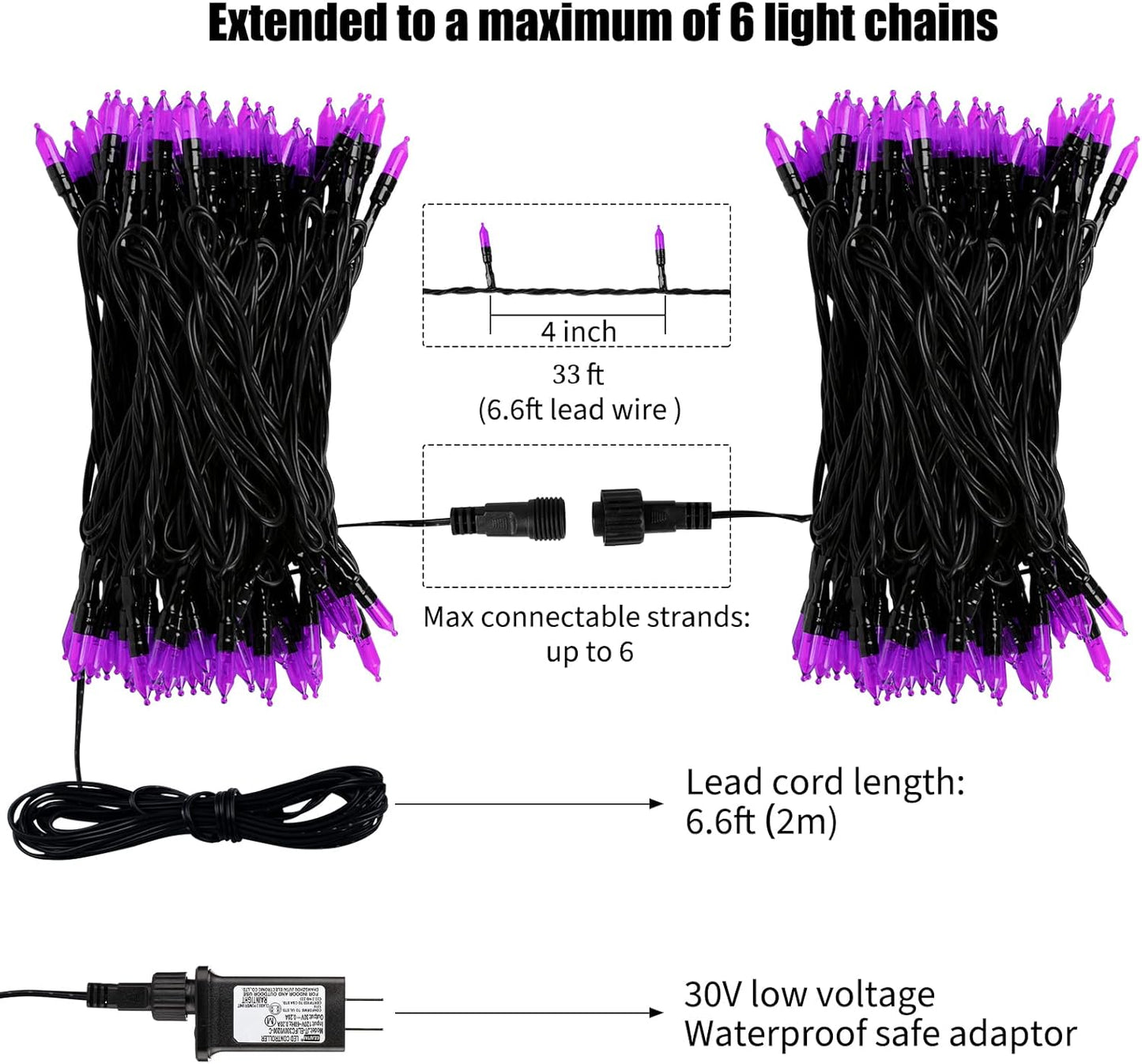 Purple-Halloween-Lights-Outdoor, 33FT 100 LED Waterproof Christmas String Lights with 8 Lighting Modes, Connectable Halloween Decorations for Haunted House Ghost Holiday Party Xmas Tree Lights Decor
