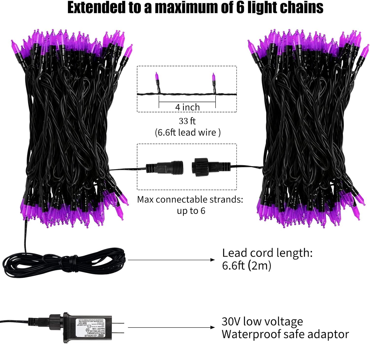 Purple-Halloween-Lights-Outdoor, 33FT 100 LED Waterproof Christmas String Lights with 8 Lighting Modes, Connectable Halloween Decorations for Haunted House Ghost Holiday Party Xmas Tree Lights Decor