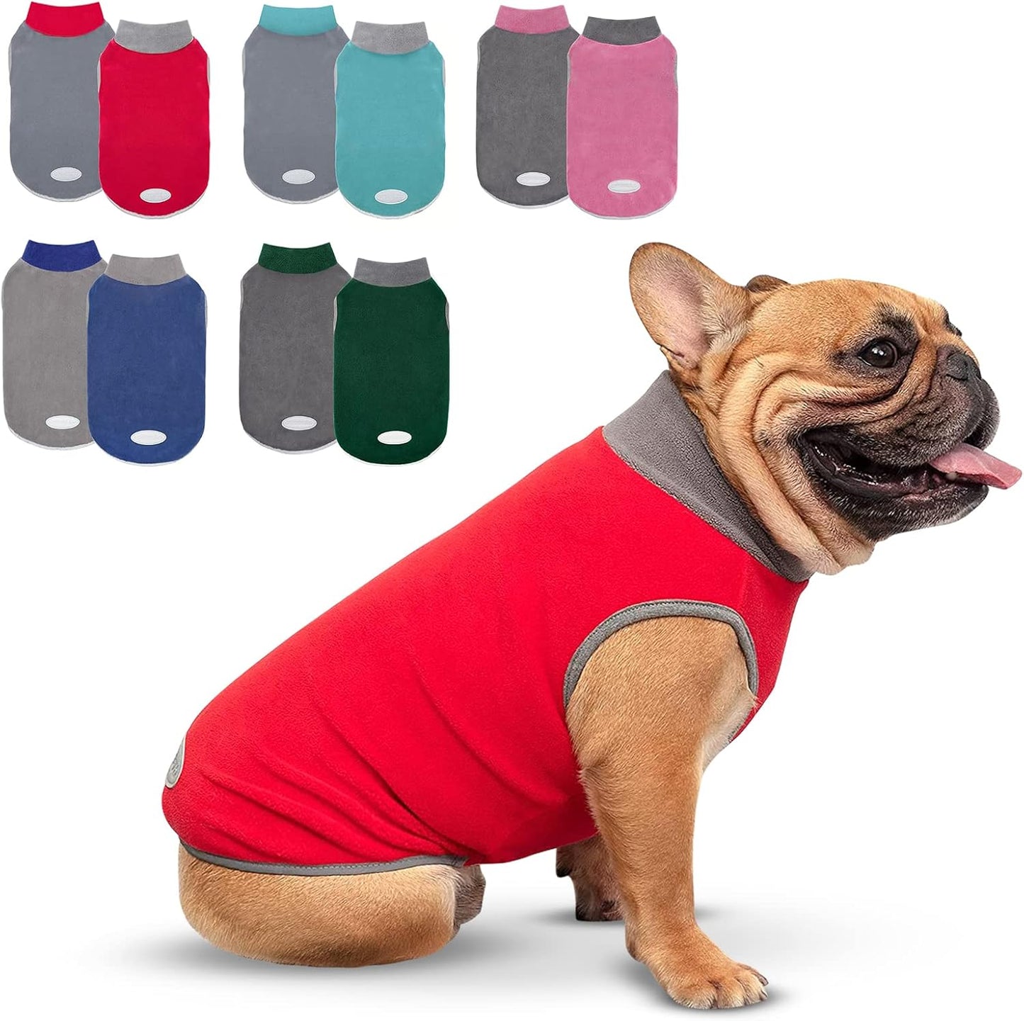 2 Pack Dog Sweater Sweatshirt Stretchy Fleece Vest Pullover Dog Jacket with Reflective Stripe Lightweight Pet Coats Sweaters for Small Dogs Grey & Red