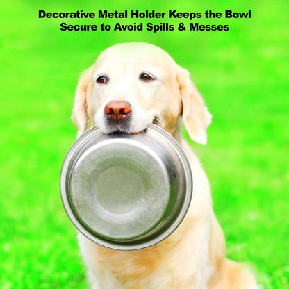 Set of 2 Stainless Steel Dog Bowls - 40Oz Pet Bowls with Decorative Dog Food Stand - Metal Food and Water Dishes for Large Pets - Puppy Essentials by  (Silver/Black)