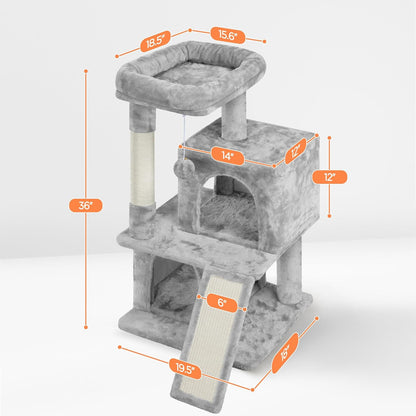 Cat Tree Cat Tower 36-Inch Kitten Stand House Condo with Double Condos, Large Plush Perch & Scratching Board Kitty Furniture Play Center for Indoor Cats Activity