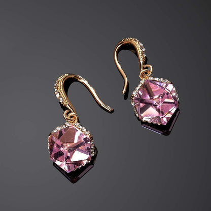 Austrian Crystal Cube Drop Dangle Earrings for Women 14K Gold Plated Hypoallergenic Jewelry