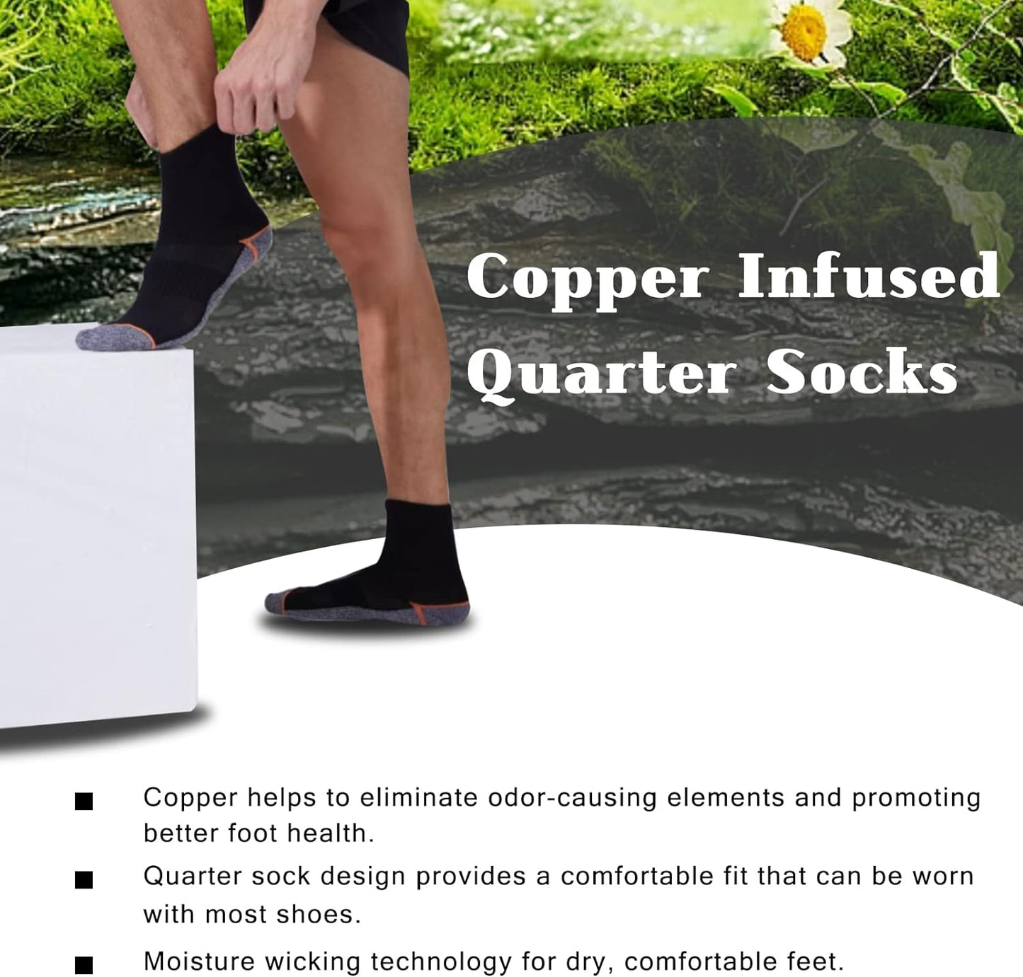 Copper Infused Quarter Socks Improve Foot Health Odor Control with Moisture Wicking Durable Comfortable Fit