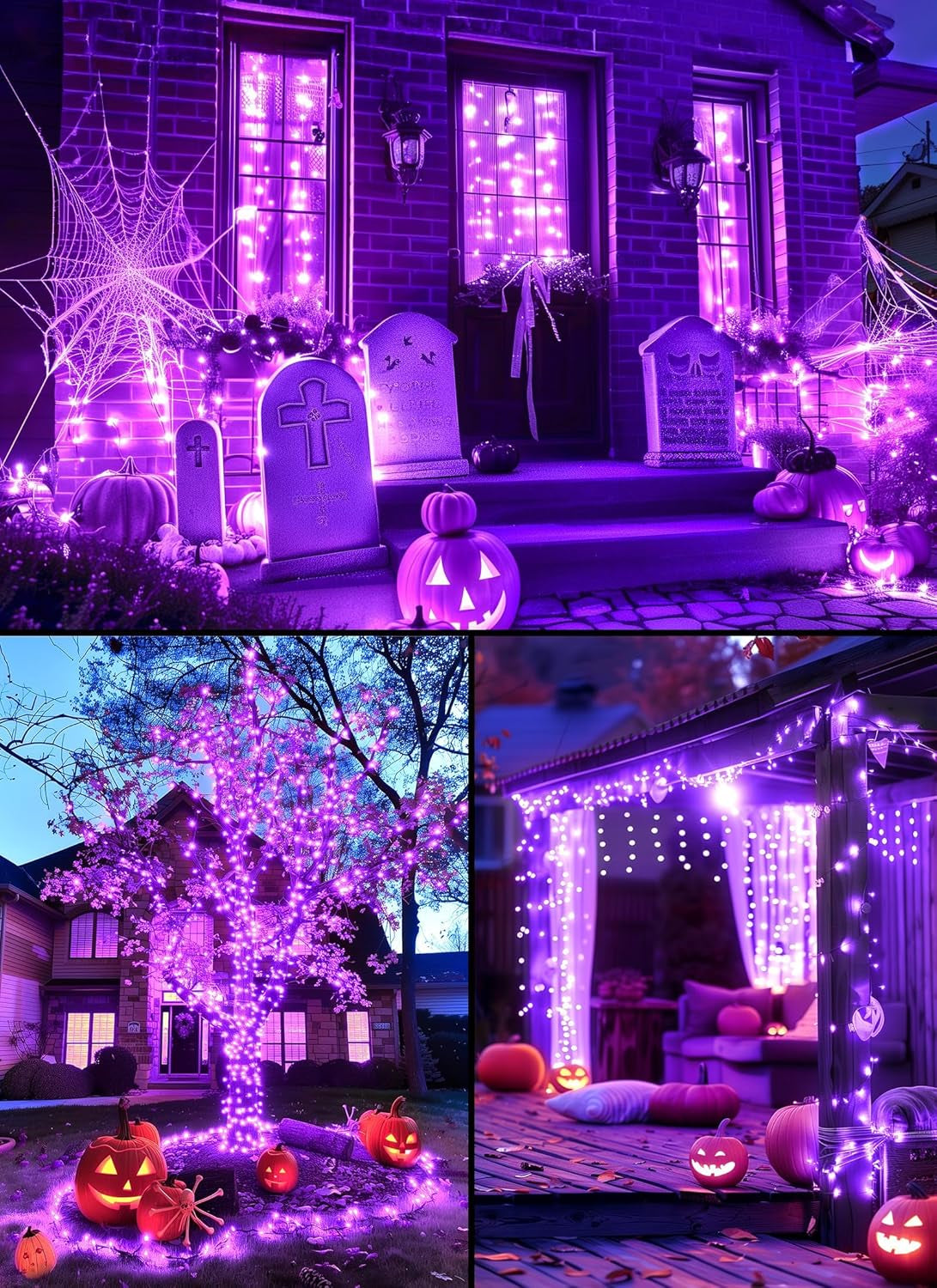 Purple-Halloween-Lights-Outdoor, 33FT 100 LED Waterproof Christmas String Lights with 8 Lighting Modes, Connectable Halloween Decorations for Haunted House Ghost Holiday Party Xmas Tree Lights Decor