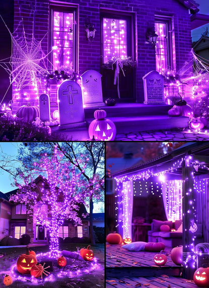 Purple-Halloween-Lights-Outdoor, 33FT 100 LED Waterproof Christmas String Lights with 8 Lighting Modes, Connectable Halloween Decorations for Haunted House Ghost Holiday Party Xmas Tree Lights Decor